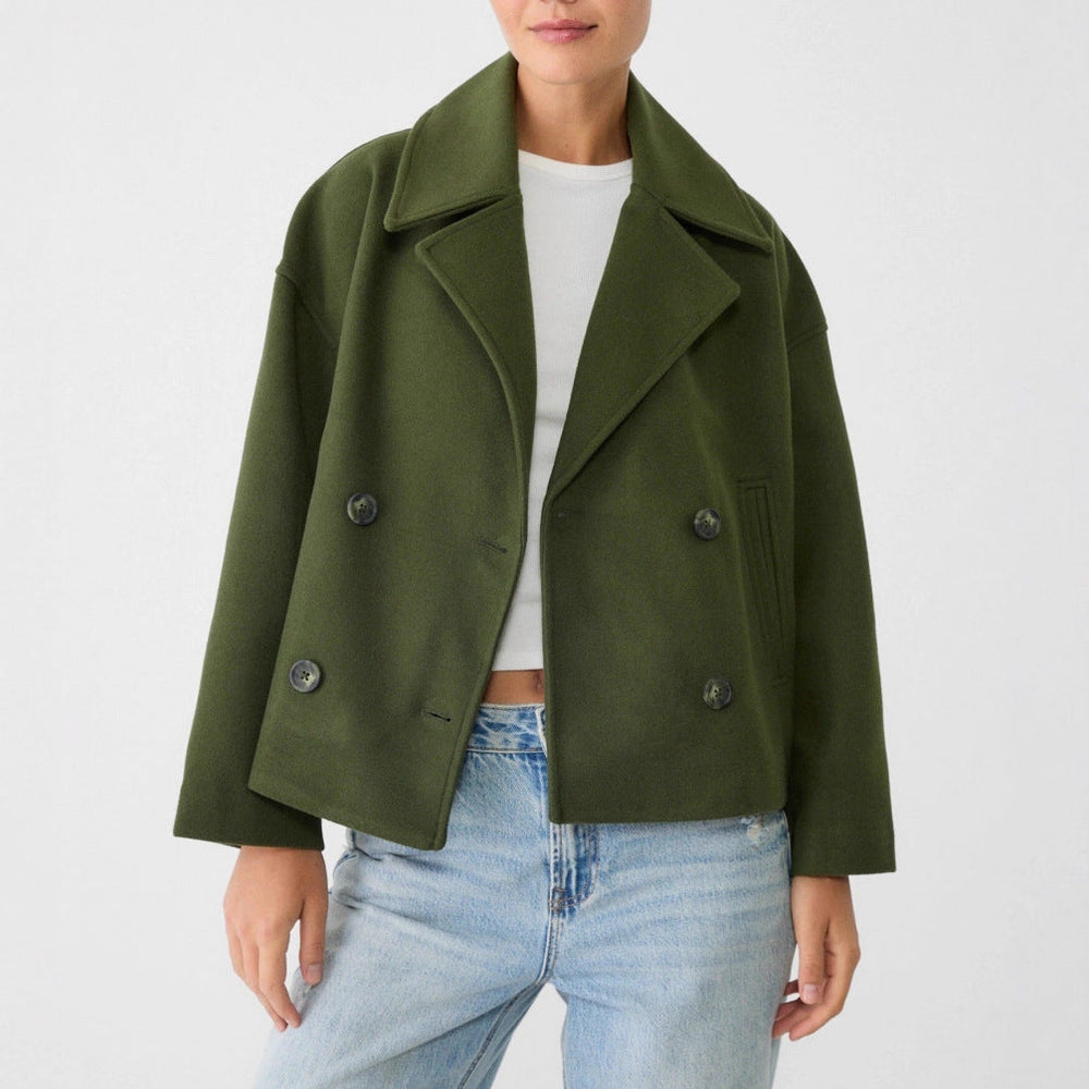 Amelie | Women's Boxy Double Breasted Wool Blend Pea Coat