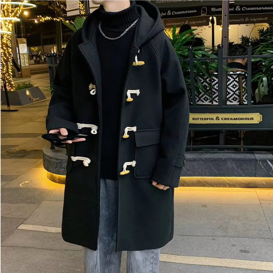 Charlie | Men's Long Hooded Front Pocket Duffle Coat