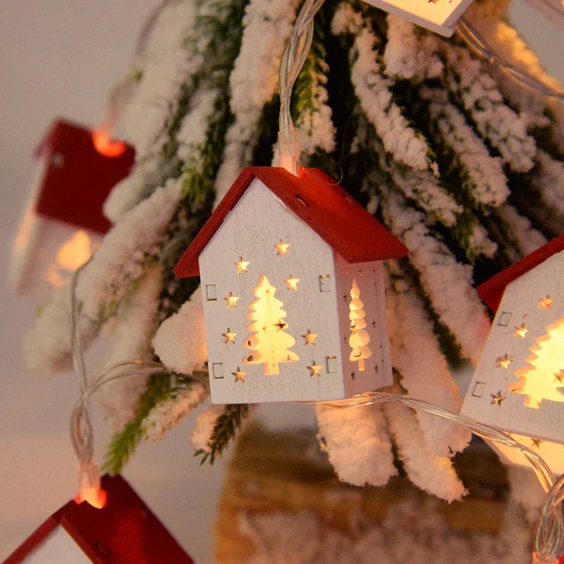 Christmas Light Up House Wooden Red Roof Decoration