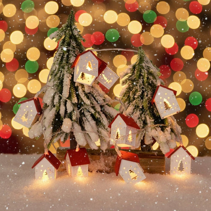 Christmas Light Up House Wooden Red Roof Decoration