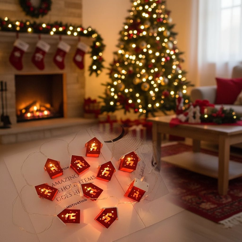 Christmas Light Up House Wooden Red Roof Decoration