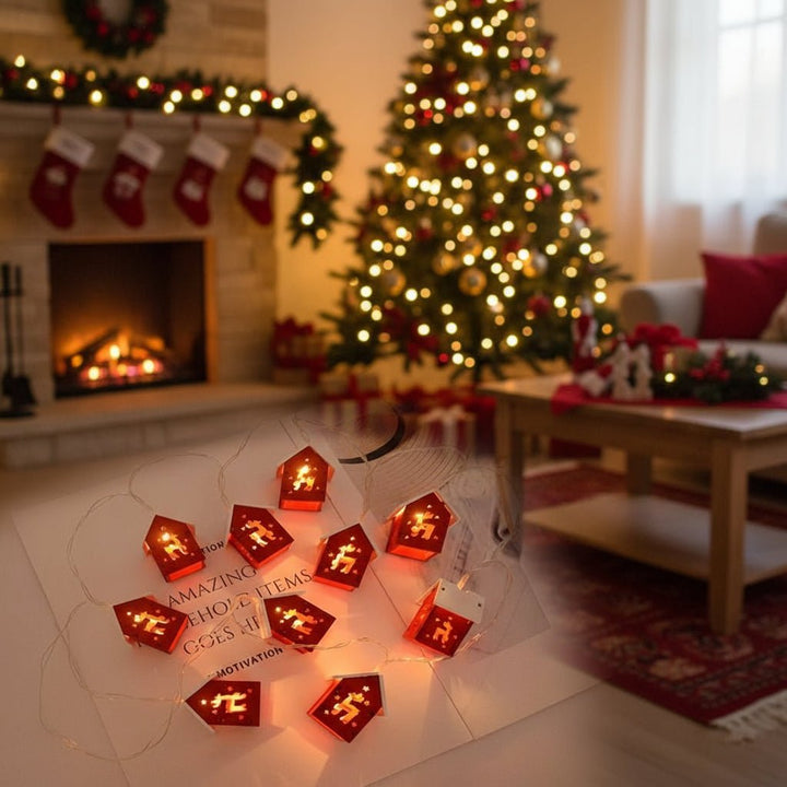Christmas Light Up House Wooden Red Roof Decoration