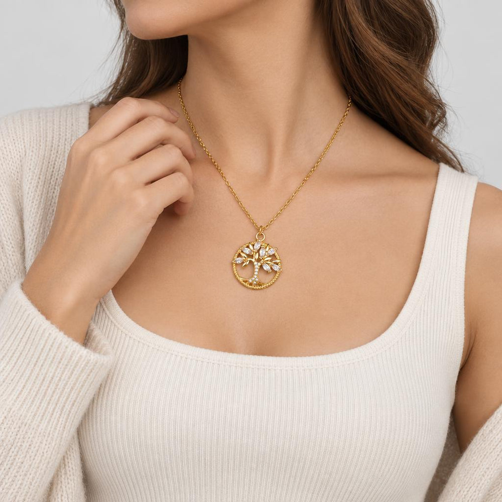 Felicity | Women's Gold Chain Tree Necklace with Crystal Pendant