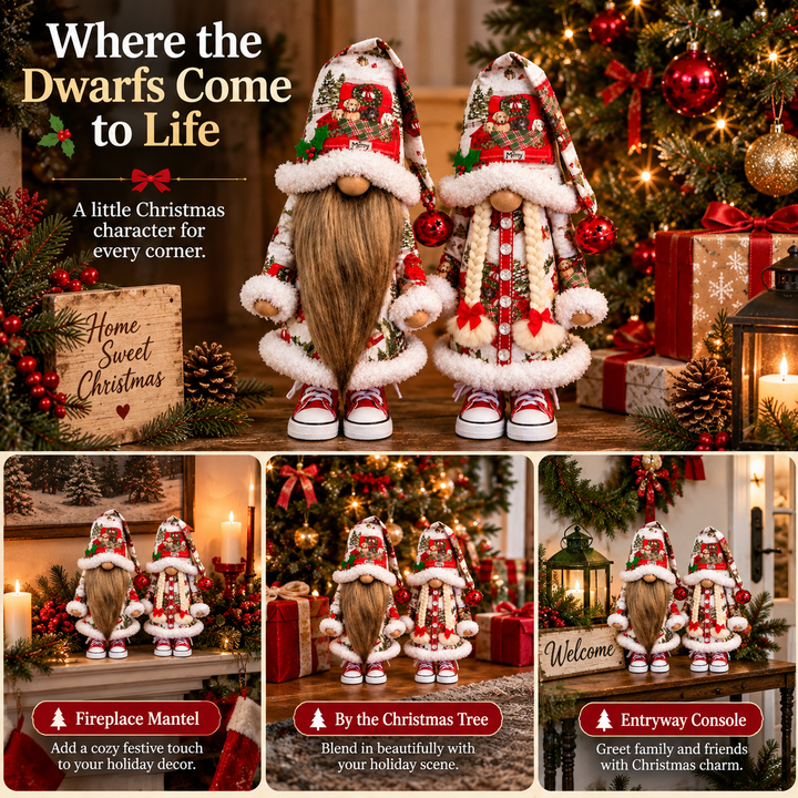 Festive Christmas Gnomes Pair with Long Beard and Braided Hair