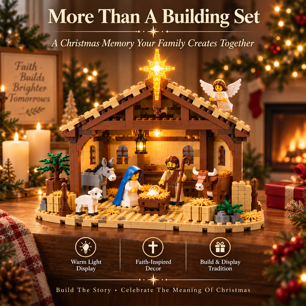Illuminated Brick-Built Nativity Set