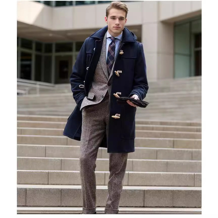 James | Men's Long Elegant Wool Duffle Coat with Hood