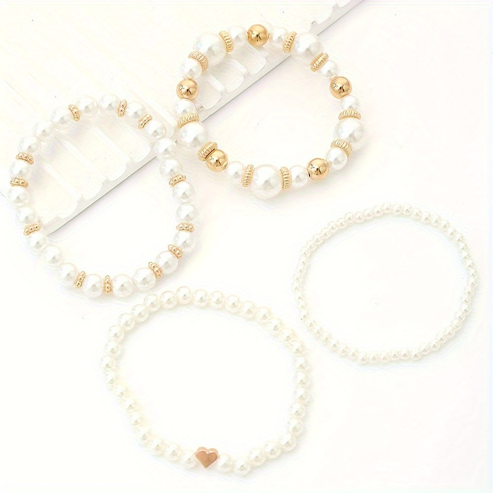 Jane | Women's Elegant Four-Piece Faux Pearl Bracelet Set