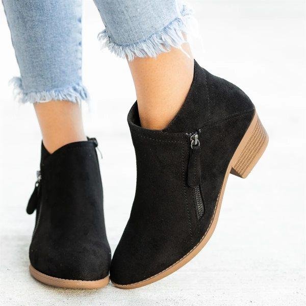 Julie | Women's Classic Ankle Boots with Side Zip and Block Heel