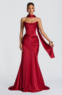 Amelia | Women's Strapless Satin Corset Holiday Evening Gown