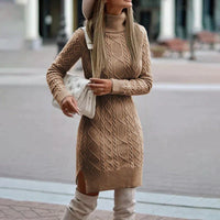 Laura | Women's Cable Knit Turtleneck Sweater Dress