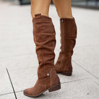 Lindsay | Women's Suede Knee High Low Heel Boots
