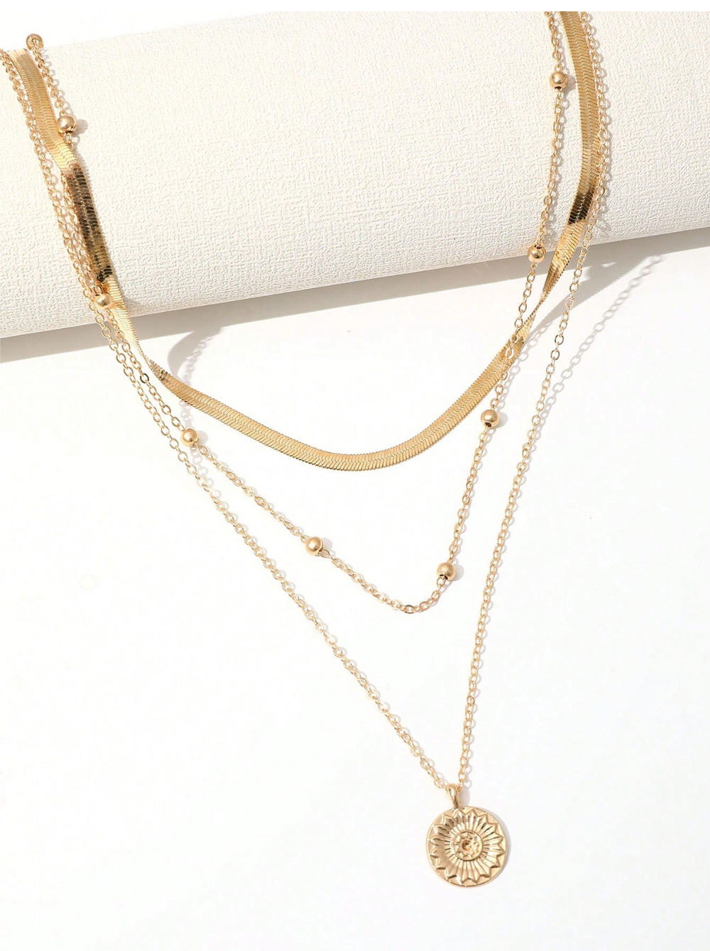 Lola | Women's Layered Triple-Layer Gold-Tone Sunflower Necklace