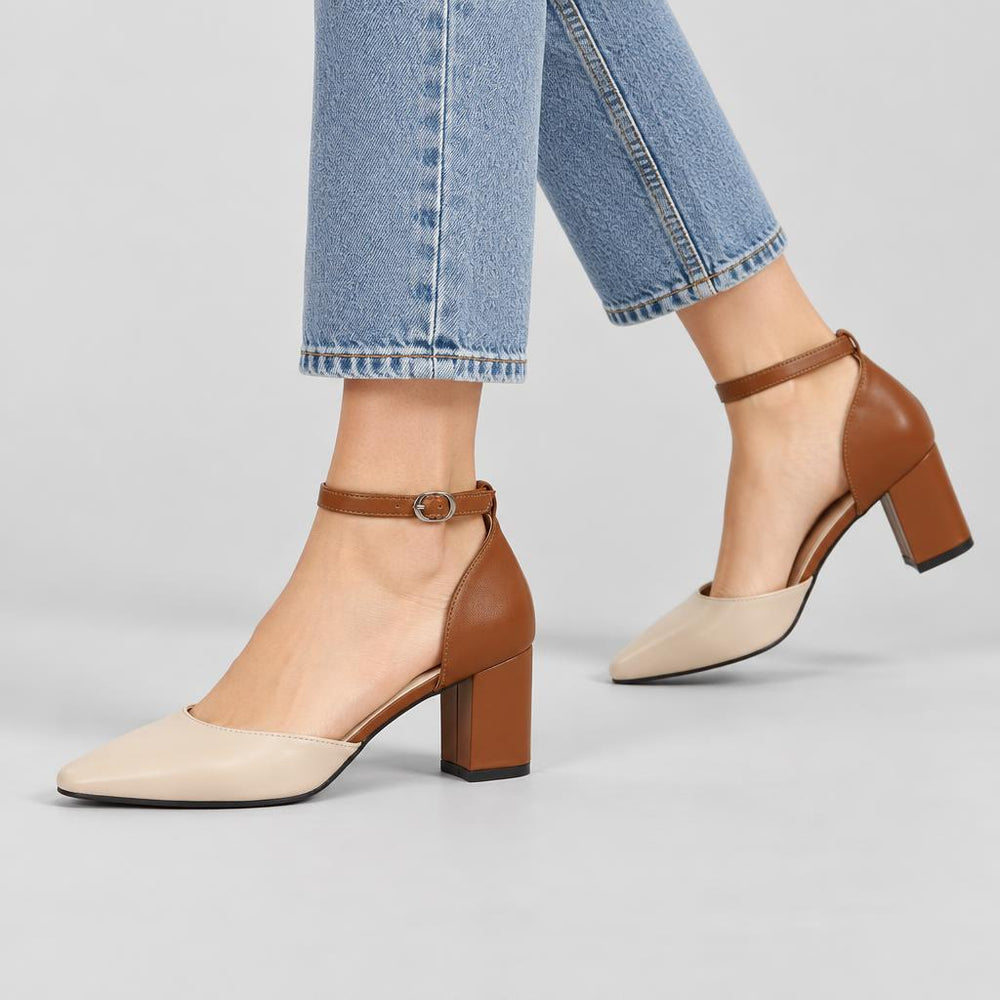 Millie | Women's Two Tone Strapped Mid Block Heels