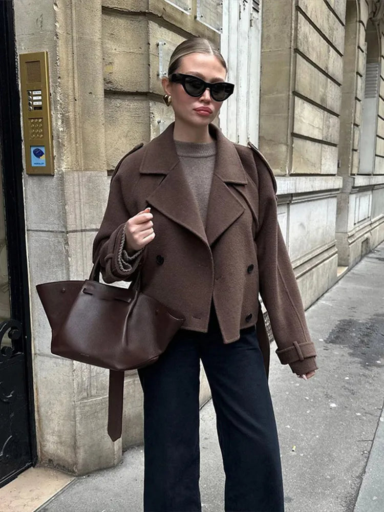 Patricia | Women's Belted Double Breasted Buckle Detail Wool Pea Coat