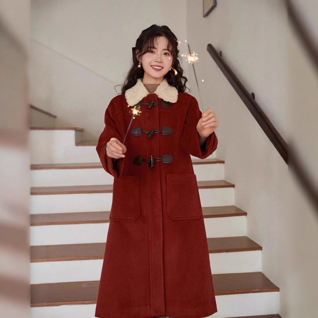 Patricia | Women's Long Suede Fleece Collar Duffle Coat