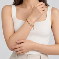 Women's Multicolor Heart Gold Chain Bracelet