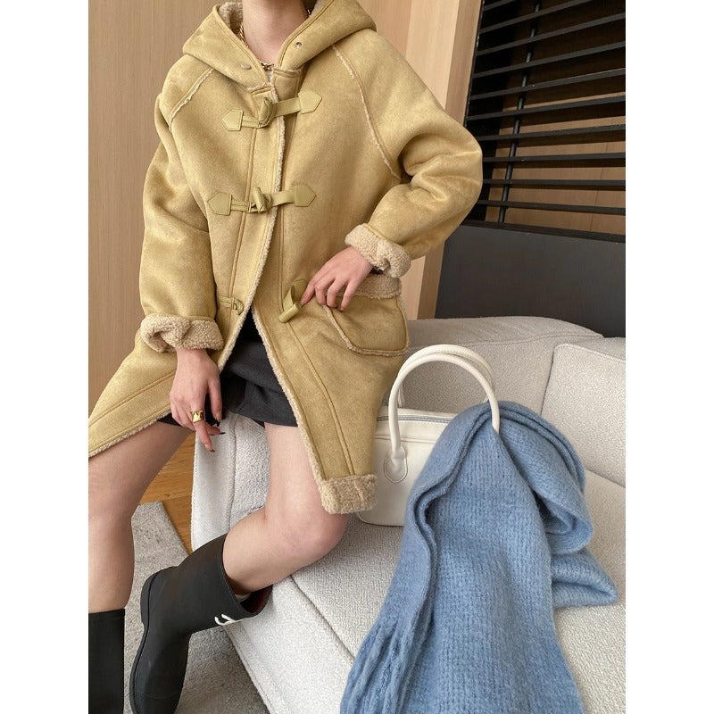 Rachel | Women's Oversized Long Hooded Fleece Lined Duffle Coat