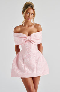 Juliette | Women's Short Bow Bardot Homecoming Mini Dress