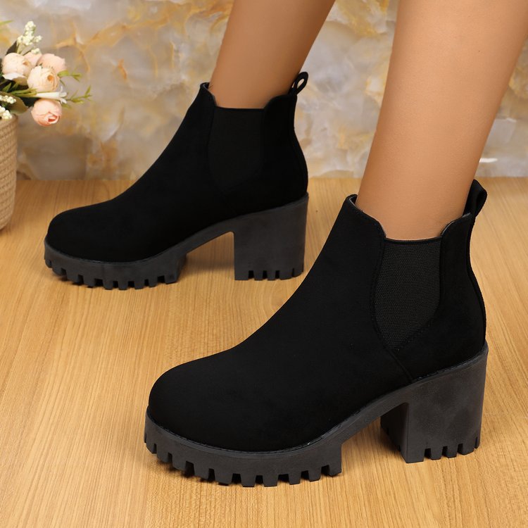 Rebecca | Women's Chunky Platform High Heeled Suede Chelsea Boots