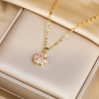 Women's Gold Chain Pink Rose Necklace