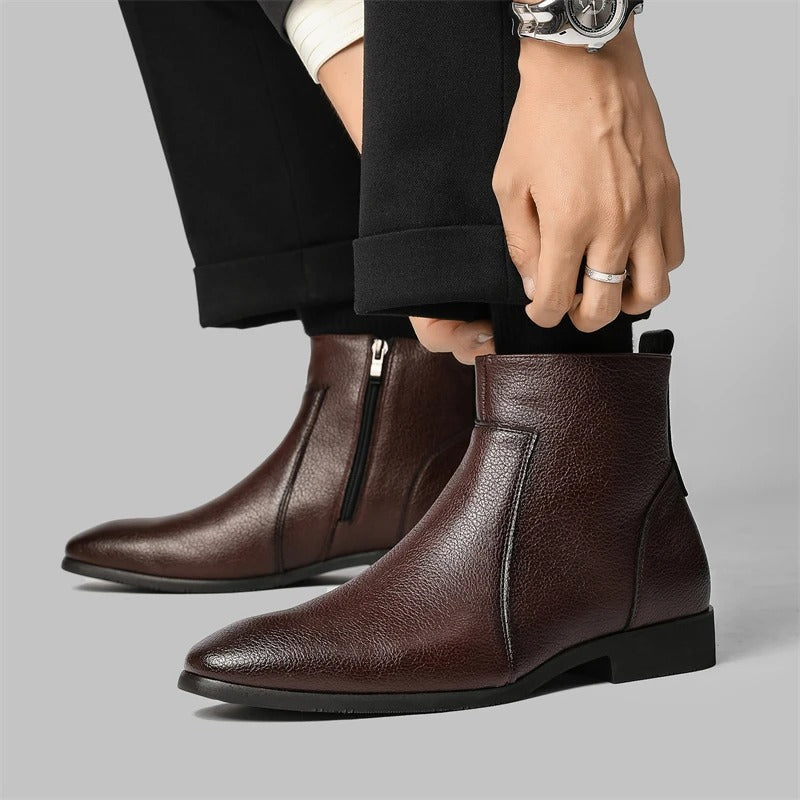 Rupert | Men's Pointed Toe Side Zip Leather Chelsea Boots