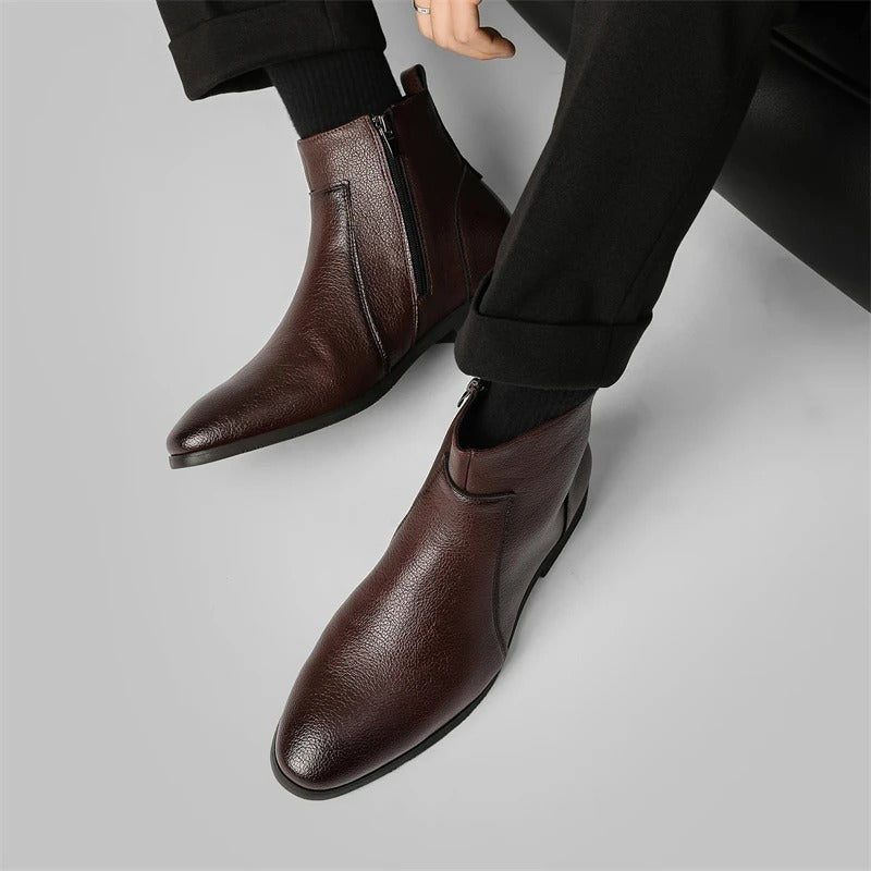 Rupert | Men's Pointed Toe Side Zip Leather Chelsea Boots