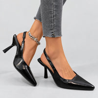 Sandra | Women's Elegant Black Leather Kitten Heels