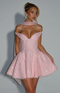 Amelia | Women's Sparkle Bardot Flared Homecoming Mini Dress