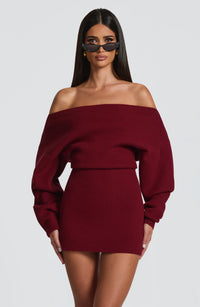 Chloe | Women's Fitted Knit Bardot Homecoming Mini Dress