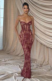 Arabella | Women's Strapless Lace Corset Holiday Maxi Dress