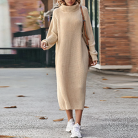 Zoya | Women's Ribbed Turtleneck Midi Sweater Dress